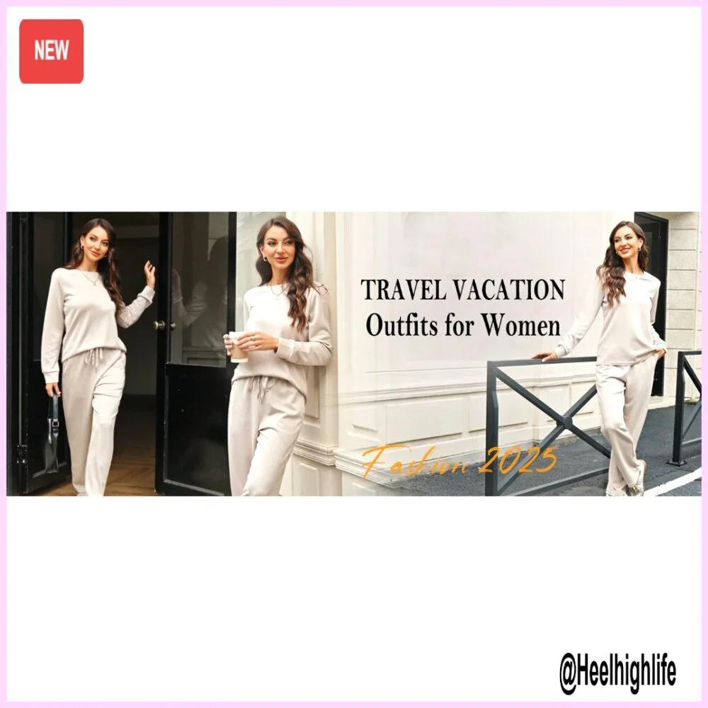Women's Medium 2-Piece Lounge Set, Long Sleeve Crew Neck & Wide Leg Pants